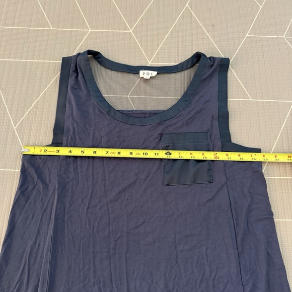 POL Anthropologie Tank Top Size L Slate Blue Front Pocket Sheer Back Rayon - Picture 4 of 7